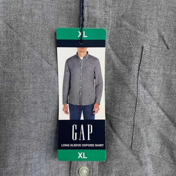 NEW Gap Men's XL Long Sleeve Oxford Button Down Shirt Gray 98% Cotton - Picture 7 of 8